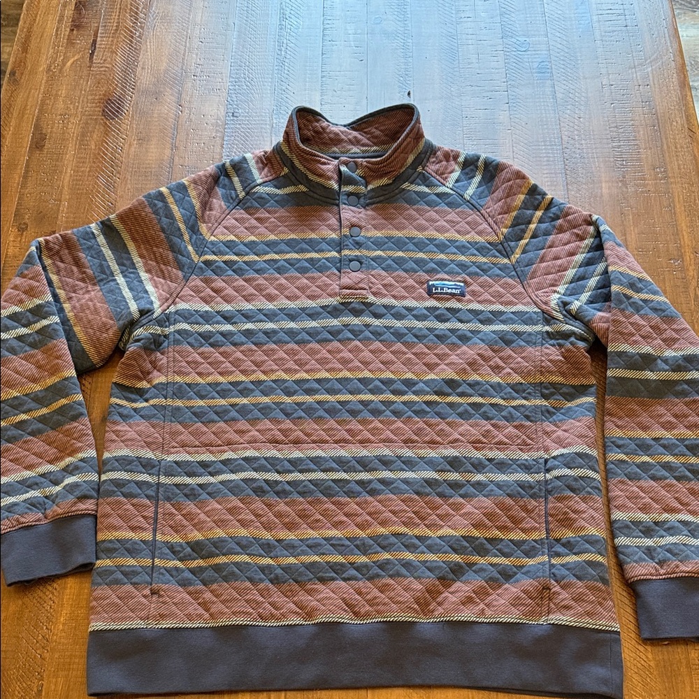 L.L. Bean Multicolor Striped Quilted Pullover
